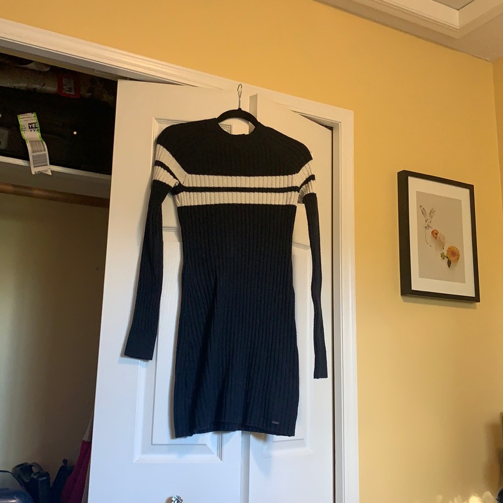 Navy blue and white sweater dress